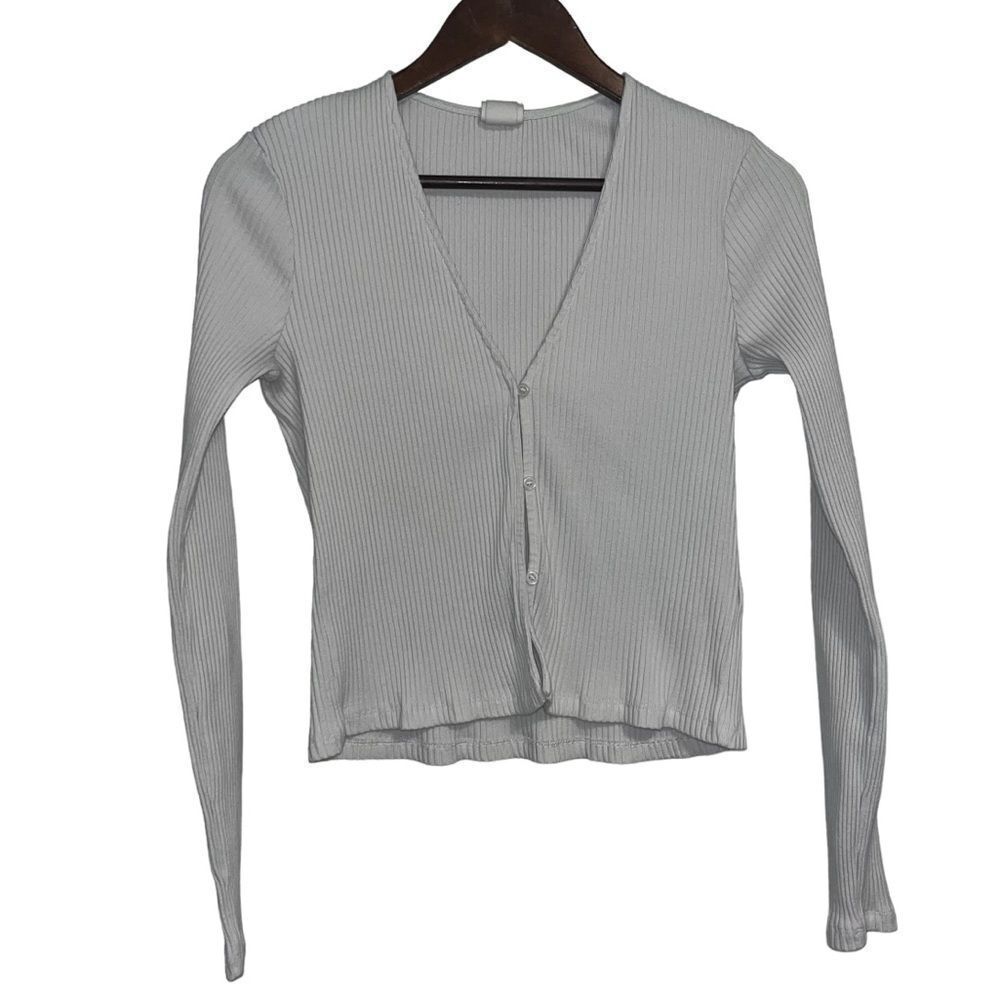 H&M Beige Ribbed Cardigan Sweater